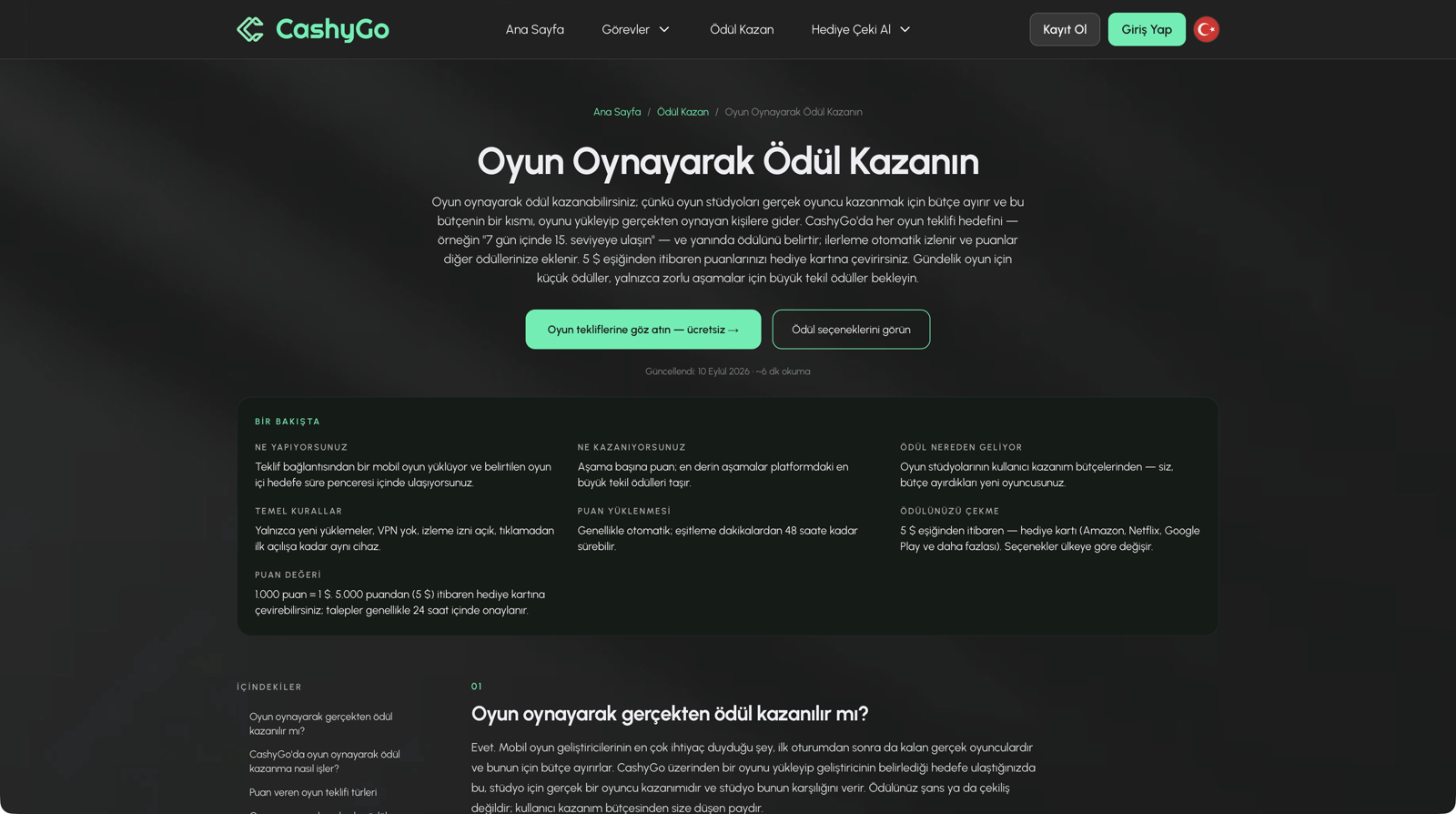 CashyGo oyun görevleri sayfası ekran görüntüsü