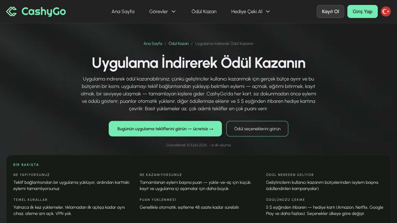 CashyGo uygulama teklifleri sayfası ekran görüntüsü